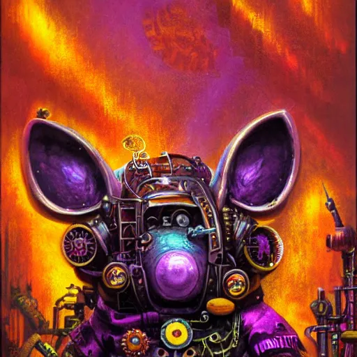 Image similar to steampunk rat, acid, 303, psychedelic, by paul lehr