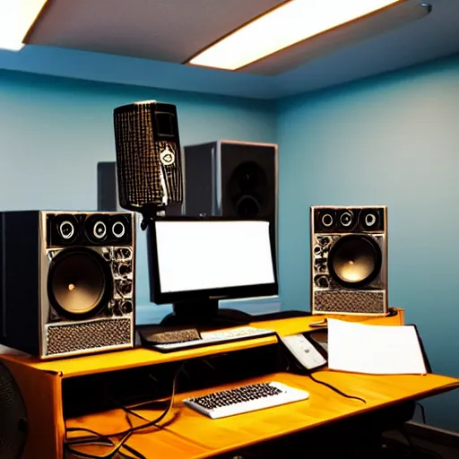 Prompt: retro audio recording studio