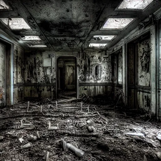 Prompt: abandoned hospital, horror photography by h. g. giger