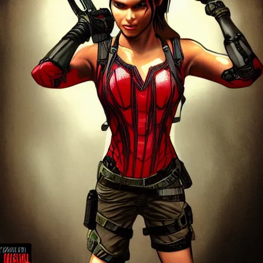 Image similar to Lara croft as spiderwoman, intricate, highly detailed