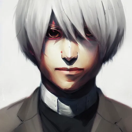 Prompt: Portrait of Kaneki from Tokyo Ghoul by Mandy Jurgens