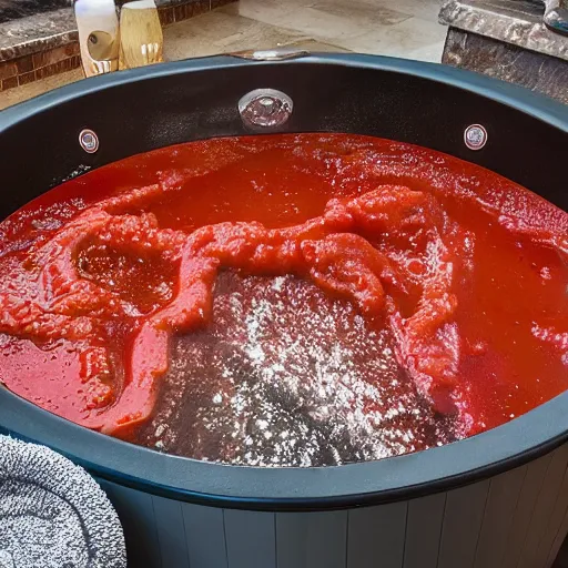 Image similar to hot tub full of bubbling marinara sauce