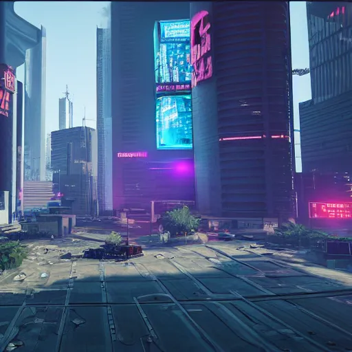 Image similar to Open world GTA-like cyberpunk game, futuristic city, HUD, screenshot, Unreal Engine 5