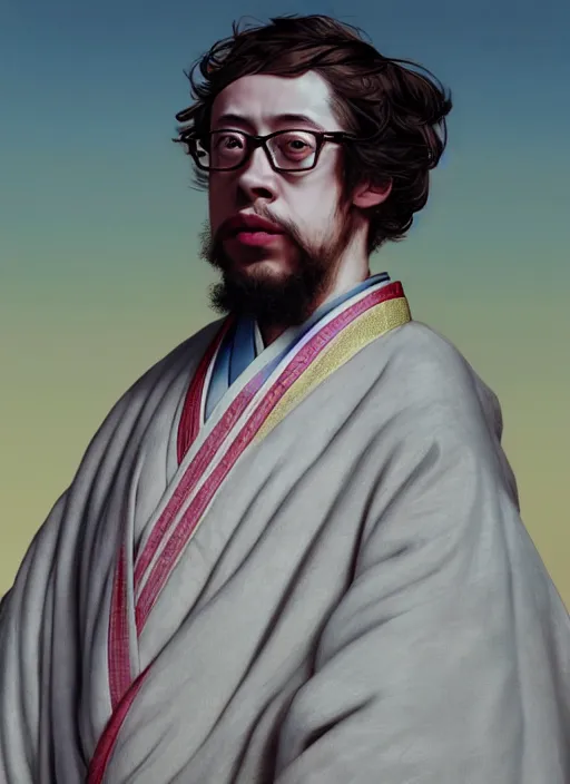 Prompt: sam hyde in hanfu suit, sigma male, accurately portrayed, rule of thirds, by jakub rebelka, martine johanna, wadim kashin, dino valls, great wall of china in the distance, very detailed, smooth, sharp focus, octane render, close up, face anatomy masterpiece, glowing eyes