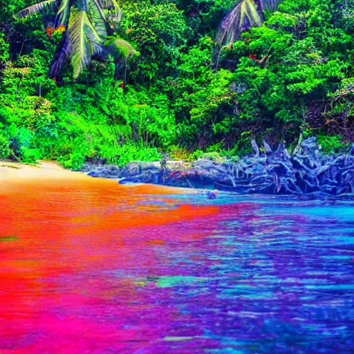 Image similar to extremely colorful jungle on beach