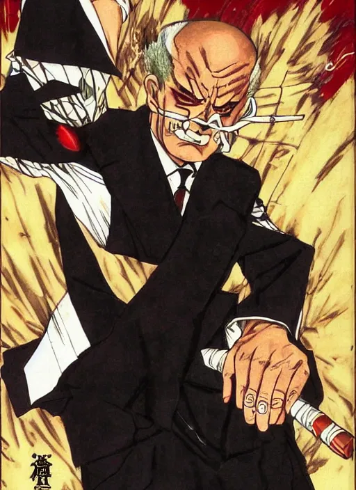 Prompt: heihachi!!!!!!! mishima dressed formally, with cigar, by keisuke itagaki, manga