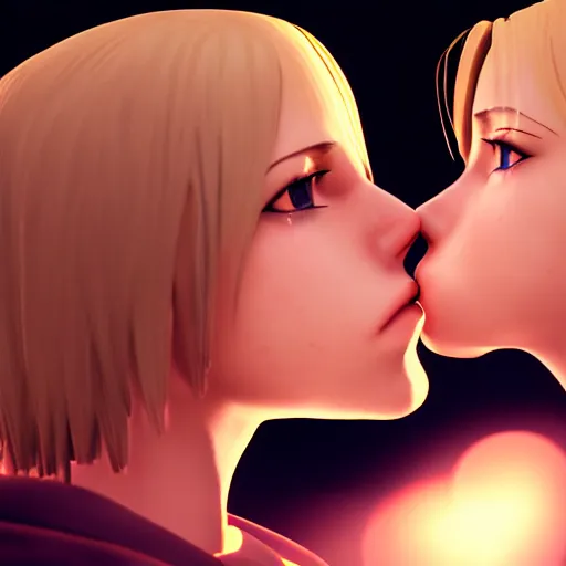 Annie Leonhart kissing Annie Leonhart, anime kiss,, Stable Diffusion