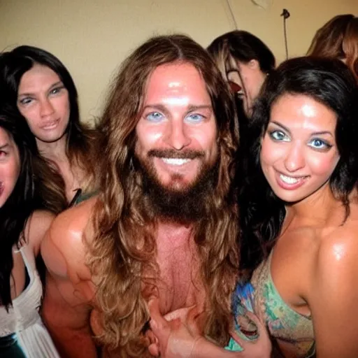 Image similar to jesus christ partying with beautiful women, realistic