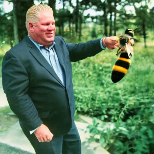 Image similar to render of doug ford grabbing a bee cinestill, 8 0 0 t, 3 5 mm, full - hd