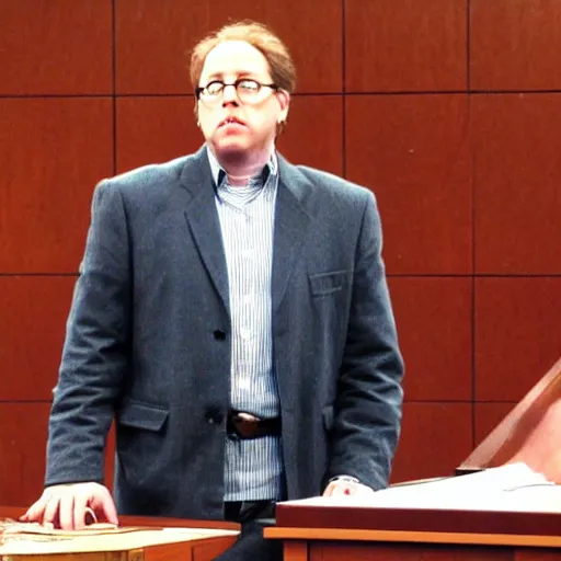 Image similar to James Spader as Alan Shore standing in a courtroom.