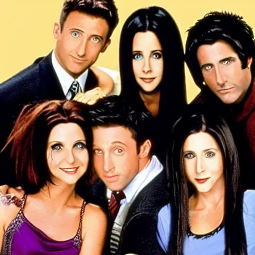 Prompt: the cast of friends as the adams family