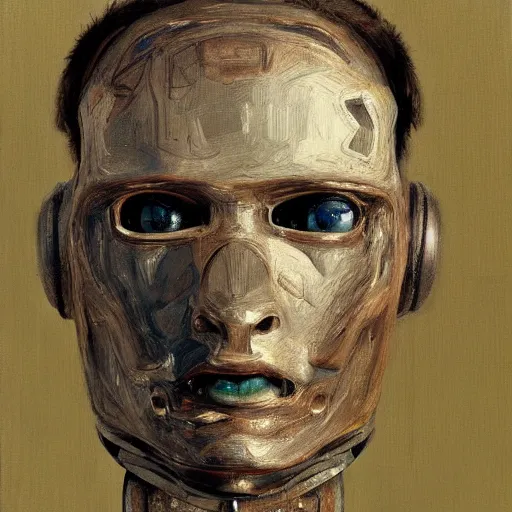 Prompt: portrait of a robot by lucian freud in the style of greg rutkowski