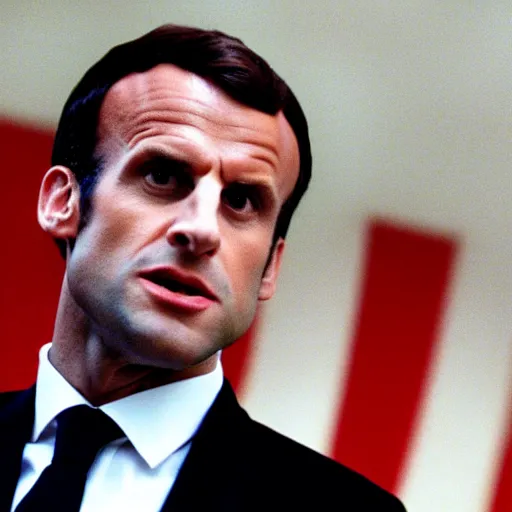 Image similar to Emmanuel Macron falling in American Psycho (1999)