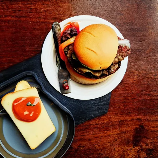 Image similar to high resolution photo of cheeseburger, michelin star, delicious, food photography, instagram, trending