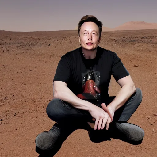 Prompt: elon musk sadly smoking weed while sitting under a tree on mars