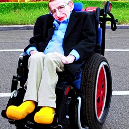 Image similar to stephen hawking in mario cart, in his wheelchair