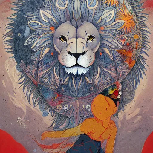 Image similar to lion moon, an ultrafine detailed painting by james jean, studio ghibli, behance contest winner, vanitas, angular, altermodern