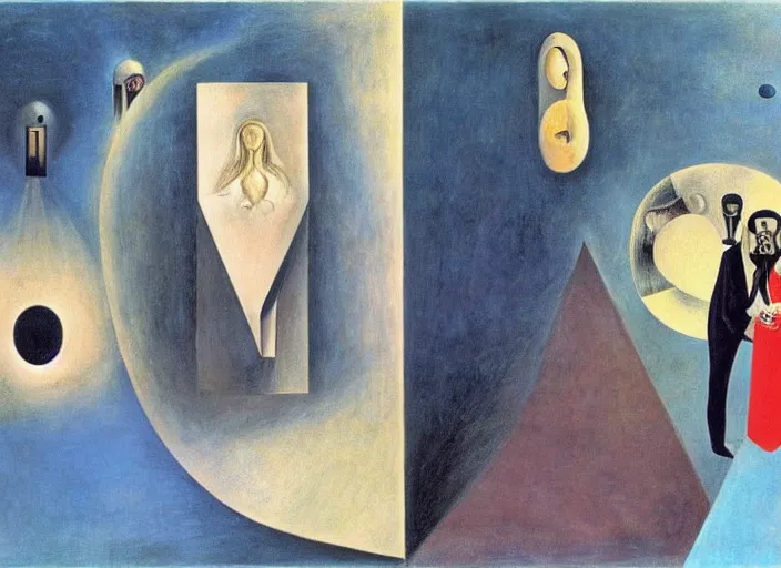 Image similar to singing strange machine by leonora carrington and rene magritte and salvadore dali