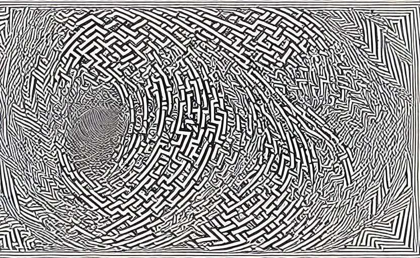 Image similar to intricate maze linework highly detailed optical illusion escher