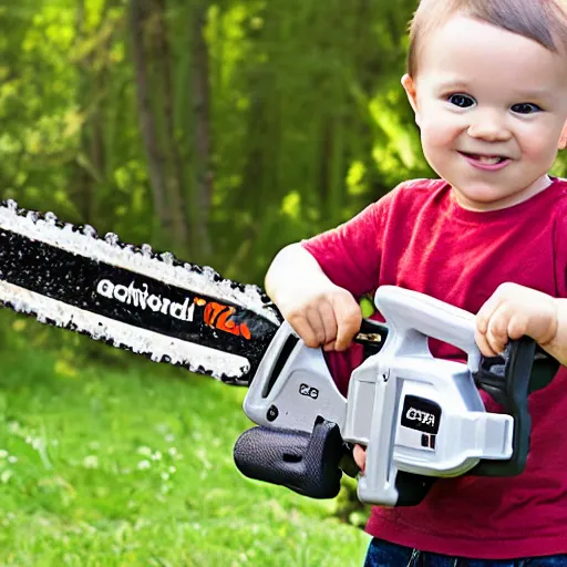 Prompt: Advertising photo of Baby's First Chainsaw.