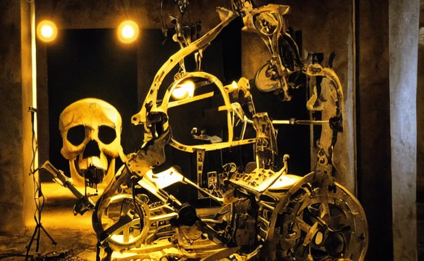 Prompt: photograph of a skull machine built by basquiat perfect composition masterpiece dramatic lighting