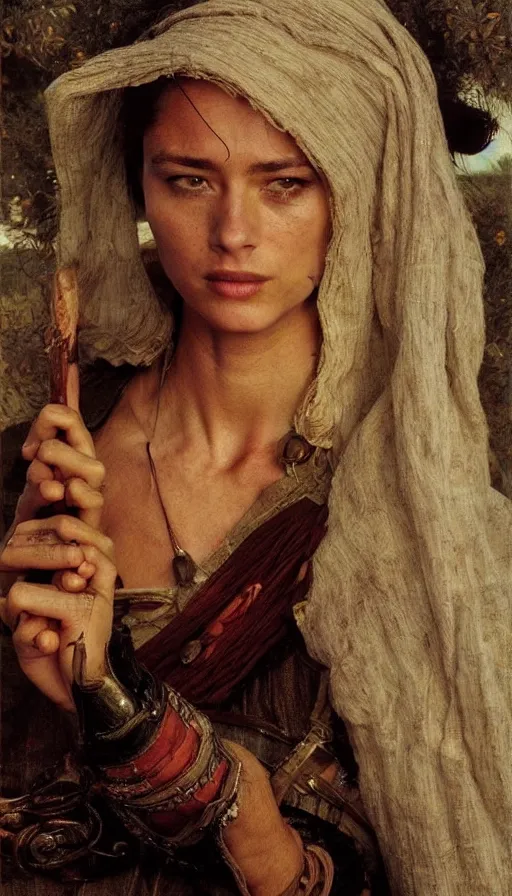 Image similar to epic masterpiece young emanuelle beart as peasant, sweaty skin, hyperrealistic, octane render, cinematic, beautiful face and flawless skin, perfect hands, 5 fingers, by edgar maxence and ross tran and michael whelan, legends of runeterra