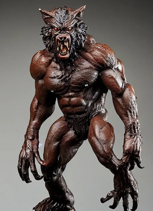 Prompt: Image on the store website, eBay, Wonderfully detailed 80mm Resin figure of a muscular werewolf monster .