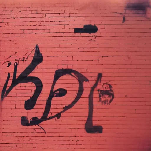 Prompt: 3 5 mm photograph of red calligraffiti type on a black wall