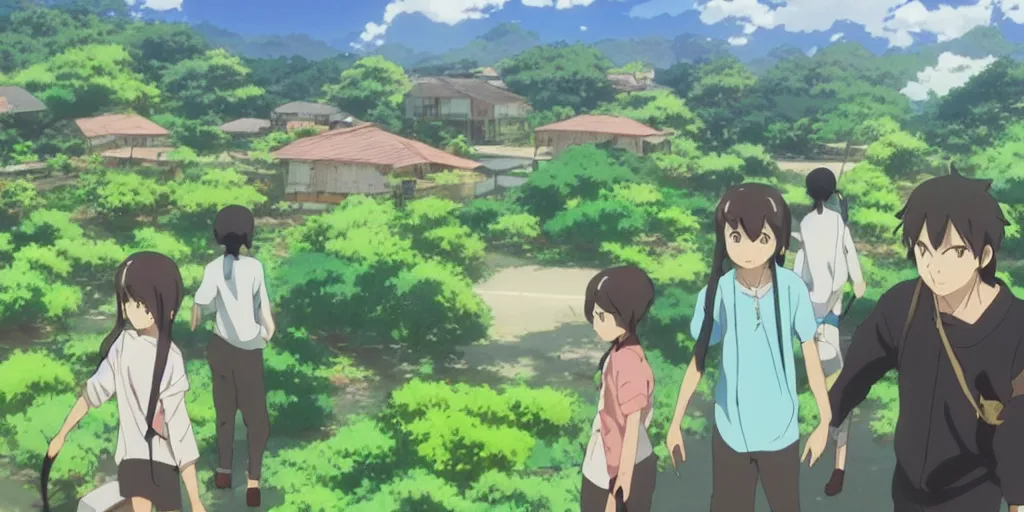 Image similar to paraty in an anime film, directed by makoto shinkai, cinematic, key visual, highly detailed, sharp focus