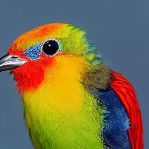 Image similar to colourful bird looking at camera quizzically with tilted head, photograph