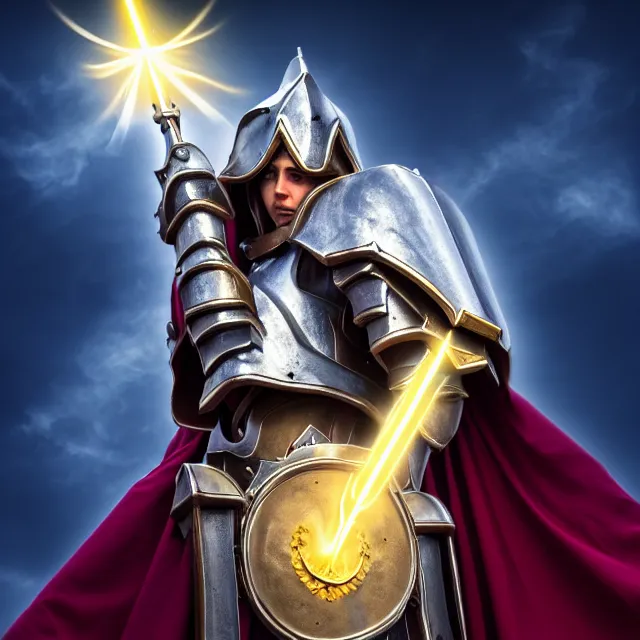 Image similar to photo of a holy paladin with light powers, highly detailed, 4 k, hdr, smooth, sharp focus, high resolution, award - winning photo