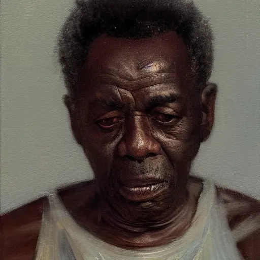 Prompt: a painting of a elder man by Lynette Yiadom-Boakye . dramatic angle, ethereal lights, details, smooth, sharp focus, illustration, realistic, cinematic, artstation, award winning, rgb , unreal engine, octane render, cinematic light, macro, depth of field, blur, red light and clouds from the back, highly detailed epic cinematic concept art CG render made in Maya, Blender and Photoshop, octane render, excellent composition, dynamic dramatic cinematic lighting, aesthetic, very inspirational, arthouse.