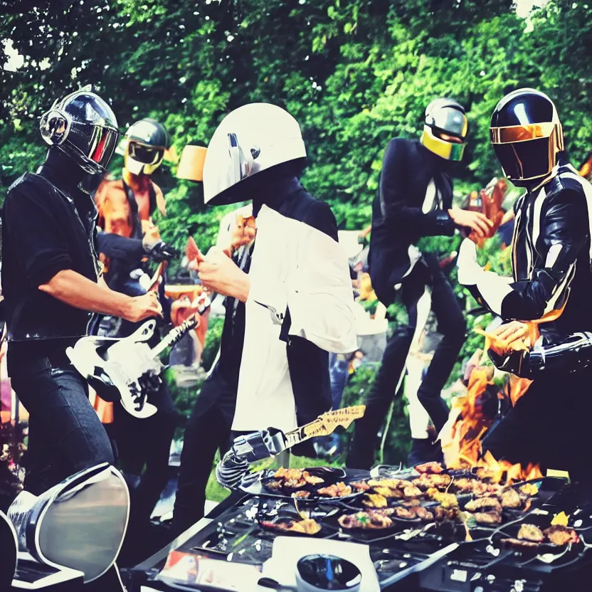 Prompt: daft punk performing at my back yard bbq, instagram photo