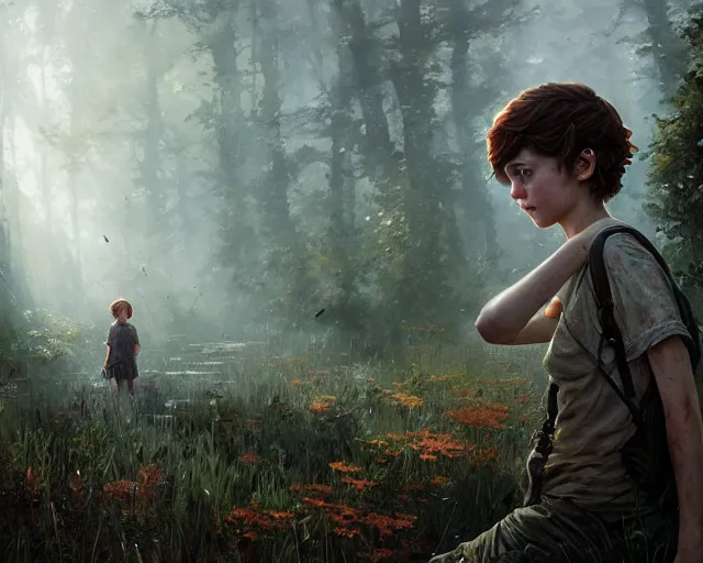 Image similar to highly detailed portrait of sophia lillis, in the last of us, stephen bliss, unreal engine, fantasy art by greg rutkowski, loish, rhads, ferdinand knab, makoto shinkai and lois van baarle, ilya kuvshinov, rossdraws, tom bagshaw, global illumination, radiant light, detailed and intricate environment