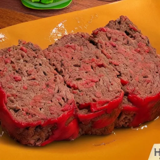 Prompt: horrific sentient meatloaf, hyper realistic, terrifying, disturbing, strange, bizarre, masterpiece, 4 k