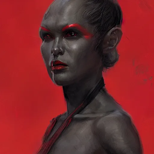 Prompt: portrait of a woman by greg rutkowski, twi'lek, younh, red and black skin, star wars expanded universe, wearing black robes, she is about 2 0 years old, highly detailed portrait, digital painting, artstation, concept art, smooth, sharp foccus ilustration, artstation hq