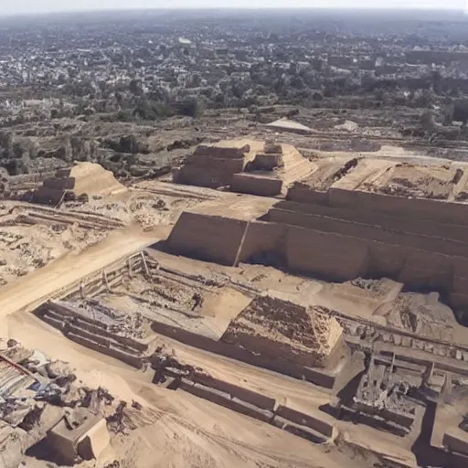 Prompt: drone footage of the construction of the pyramids, ultra high definition