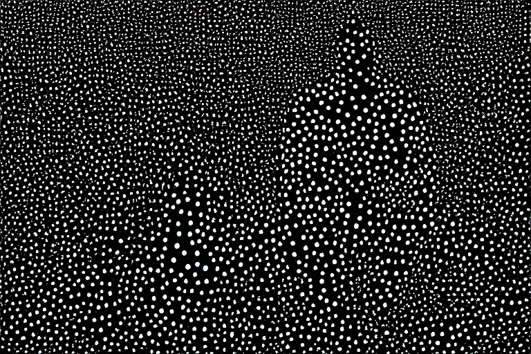 Image similar to black figure, faceless people dark, dots, drip, stipple, pointillism, technical, abstract, minimal, style of francis bacon, asymmetry, pulled apart, cloak, hooded cowl, made of dots, abstract, balaclava, colored dots, sploch