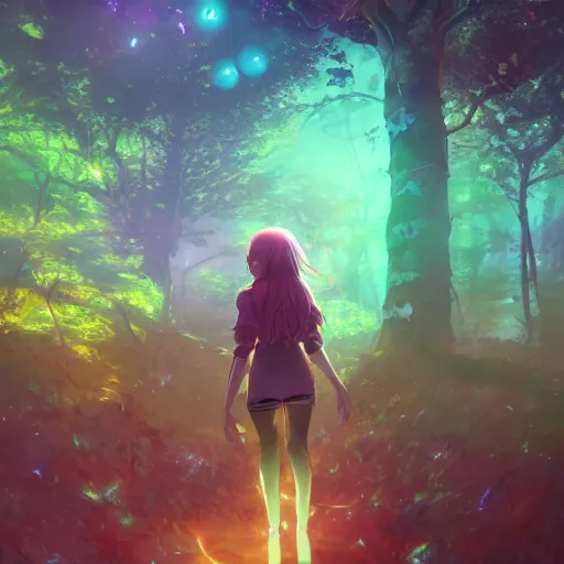 Image similar to twisted pathways, magical cosmic path in the middle of a universe, anime inspired, hyper realistic, dramatic lighting, glowing leaves, 8k, hd, pixiv ,dslr photo by Makoto Shinkai , ilya kuvshinov and Wojtek Fus, digital art, concept art