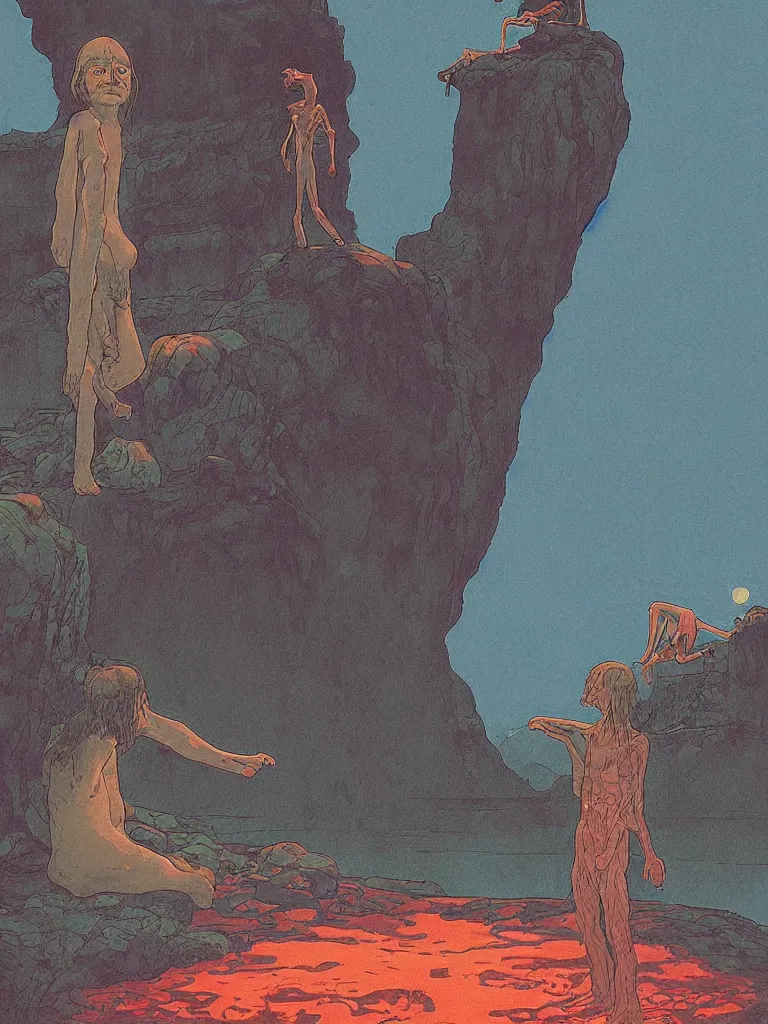 Prompt: an image of john lennon as gollum from the lord of the rings, taking mind altering drugs, a blotter paper of lsd acid and dreaming psychedelic hallucinations in the vast mordor landscape, by kawase hasui, moebius, edward hopper, colorful flat surreal design, dramatic lighting, hd, 8 k, artstation