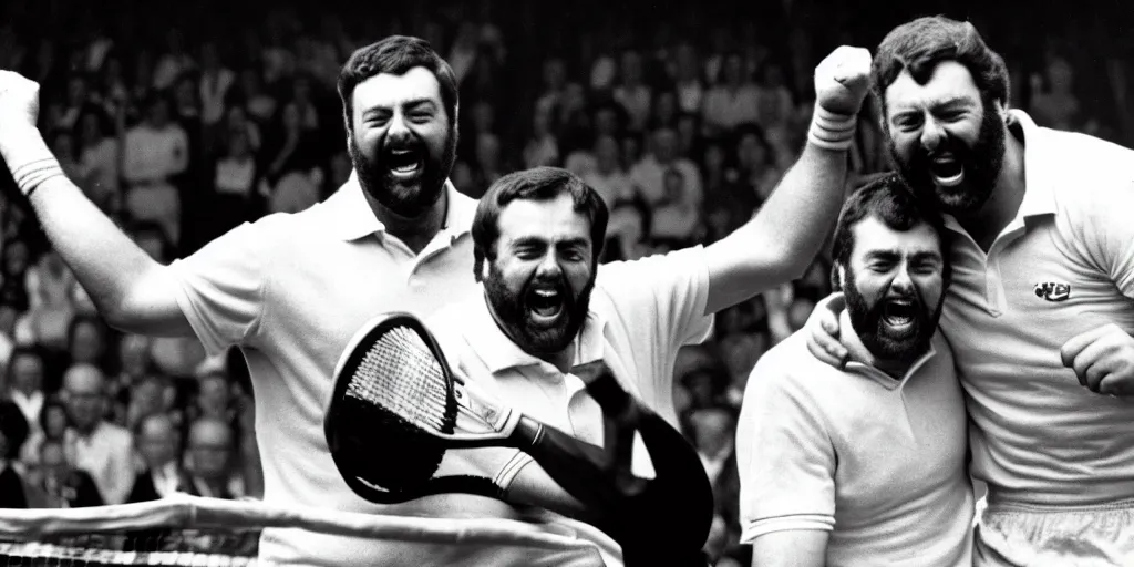 Image similar to photo of geoff capes winning wimbledon tennis final with steve silk hurley