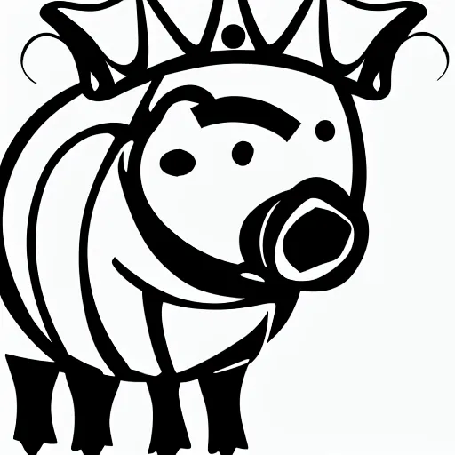 Image similar to pig wearing a crown thick lines black and white simple illustration 8k
