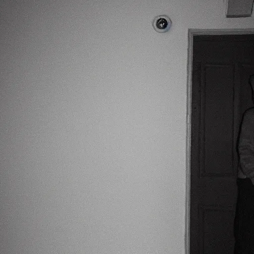 Prompt: tall man standing in the corner of a dark room smiling, creepy