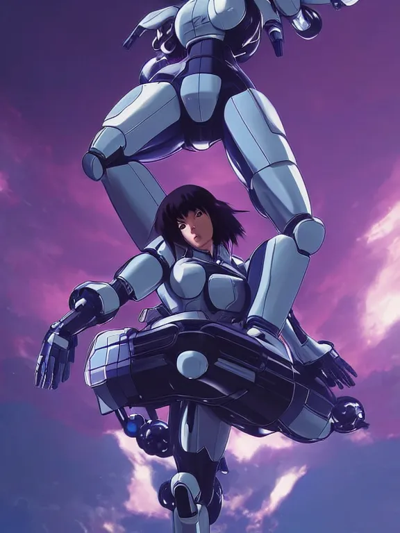 Image similar to a fullbody action still of motoko kusanagi riding on top of a tachikoma, the major ghost in the shell : : stand alone complex, under repairs, maintenance : : by ilya kuvshinov, rossdraws, artgerm, sola digital arts, anti aliasing, raytracing : :