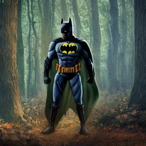 Image similar to batman meets groot in the woods digital art 4 k detailed super realistic