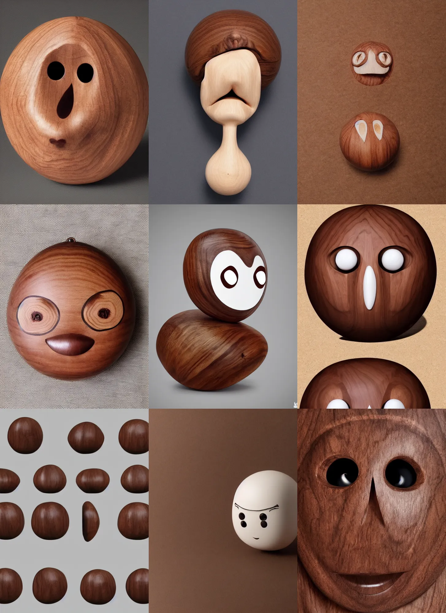 Prompt: a stern round large walnut with two stern eyes and a mouth without a nose, white background, artstation, pinterest, detailed product photo, 3 / 4 pose