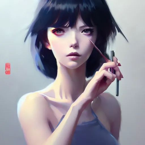 Image similar to elegant girl in urban outfit, cute fine face, rounded eyes, digital painting, fan art, pixiv, by Ilya Kuvshinov, katsuhiro otomo ghost-in-the-shell, magali villeneuve, artgerm, Jeremy Lipkin and Michael Garmash and Rob Rey