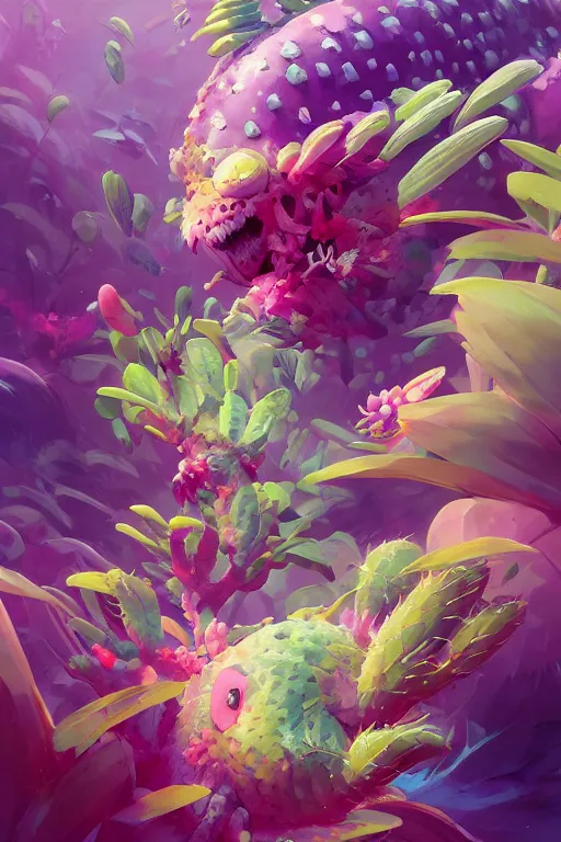 Image similar to creature animal sushi cristal very big eye roots cactus elemental flush of force nature micro world fluo fishscale, behance hd by jesper ejsing, by rhads, makoto shinkai and lois van baarle, ilya kuvshinov, rossdraws global illumination