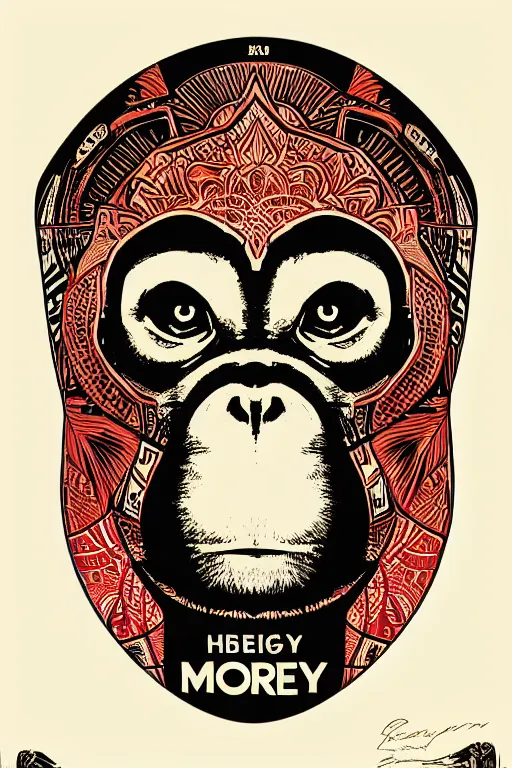 Prompt: Shepard Fairey poster of monkey , color, high resolution.