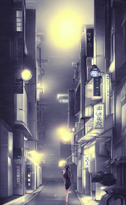 Prompt: tokyo street, lighting, dark sky by artgerm